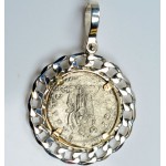 Roman Silver Coin in 14kt & Sterling Silver Pendant